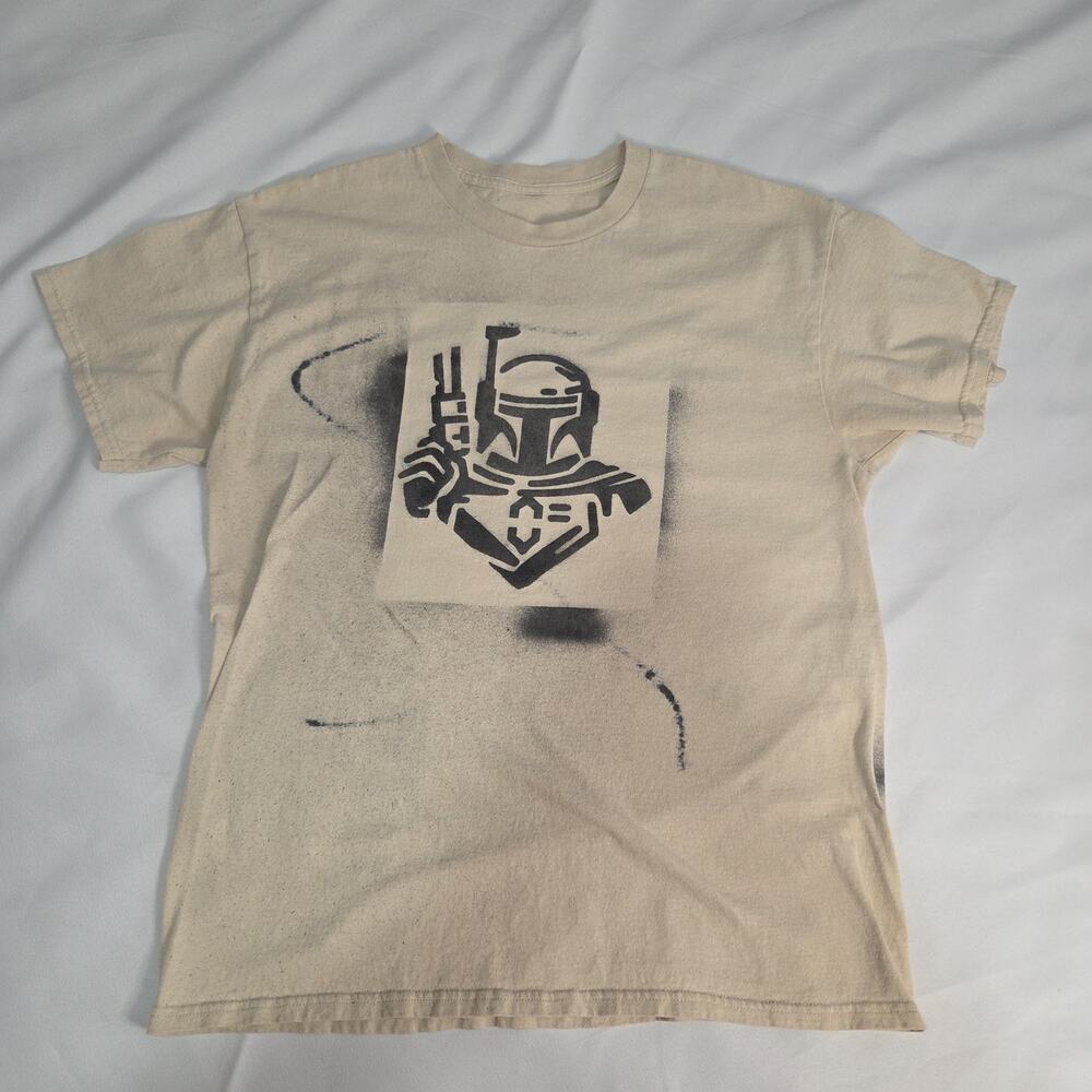 Star‎ Wars Mandalorian Bounty Hunter Stencil Art T-Shirt Custom Spray Paint